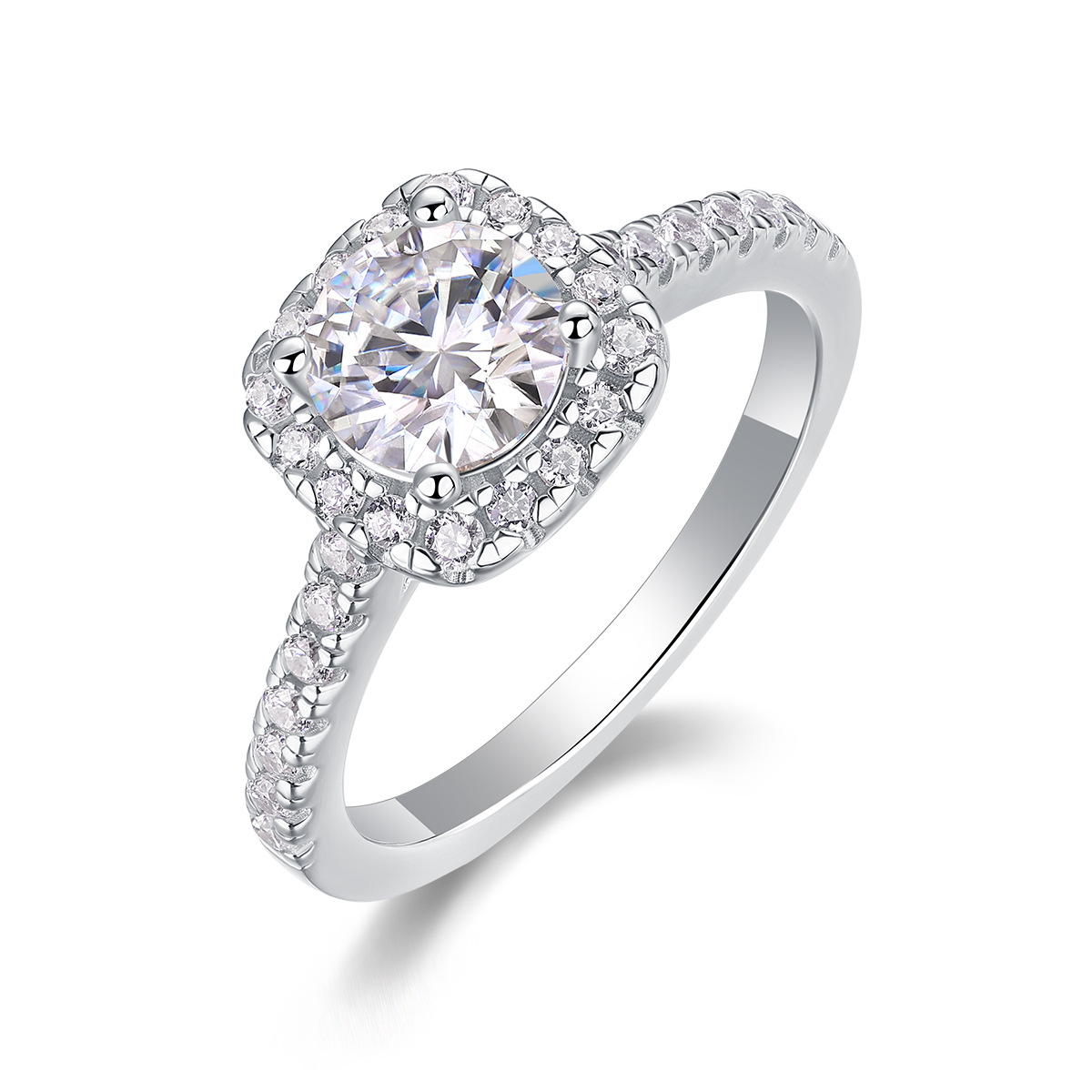 1Ct Moissanite Halo Round Cut Four Prong Engagement Ring-Sterling Silver-lornajewelry