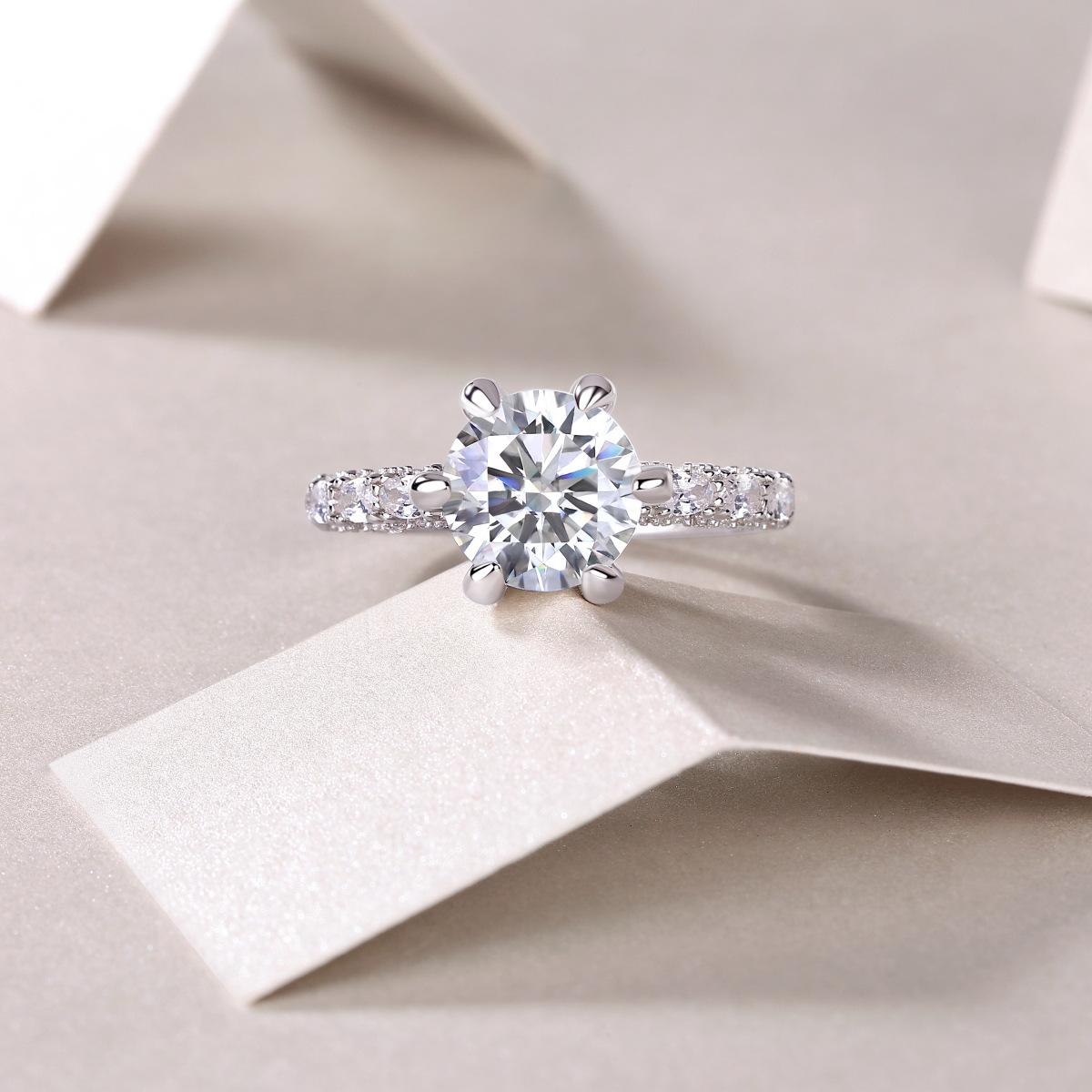 1Ct/2Ct/3Ct Moissanite Nine Stone Round Cut Half Eternity Engagement Ring-Sterling Silver-lornajewelry