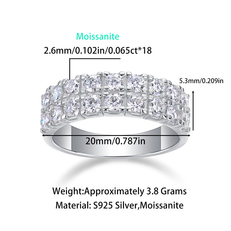 Moissanite Double Row Pave Half Eternity Wedding Band Ring-Sterling Silver-lornajewelry