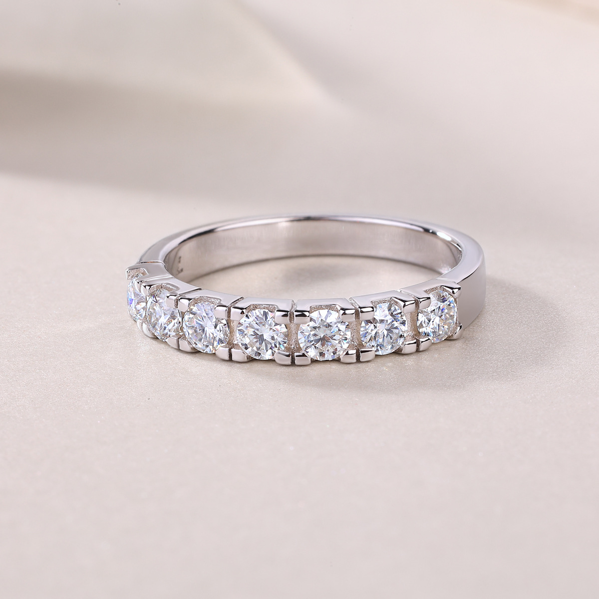 Moissanite Pave Half Eternity Wedding Band Stackable Ring-Sterling Silver-lornajewelry