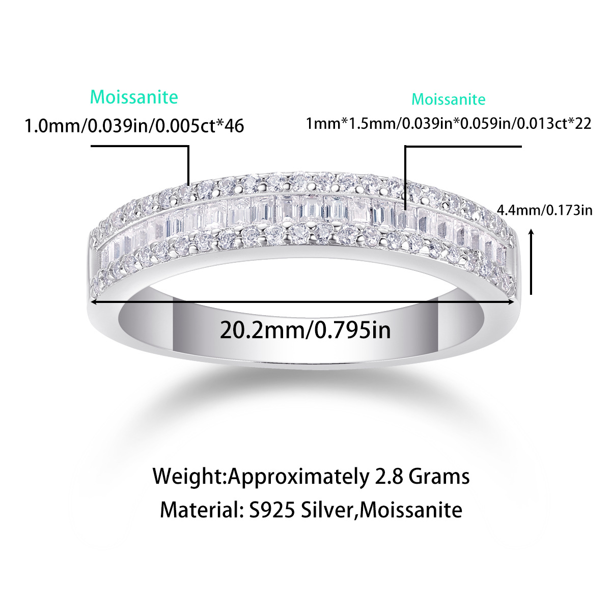 Moissanite Emerald Cut Half Eternity Channel Setting Band Stackable Ring-Sterling Silver-lornajewelry