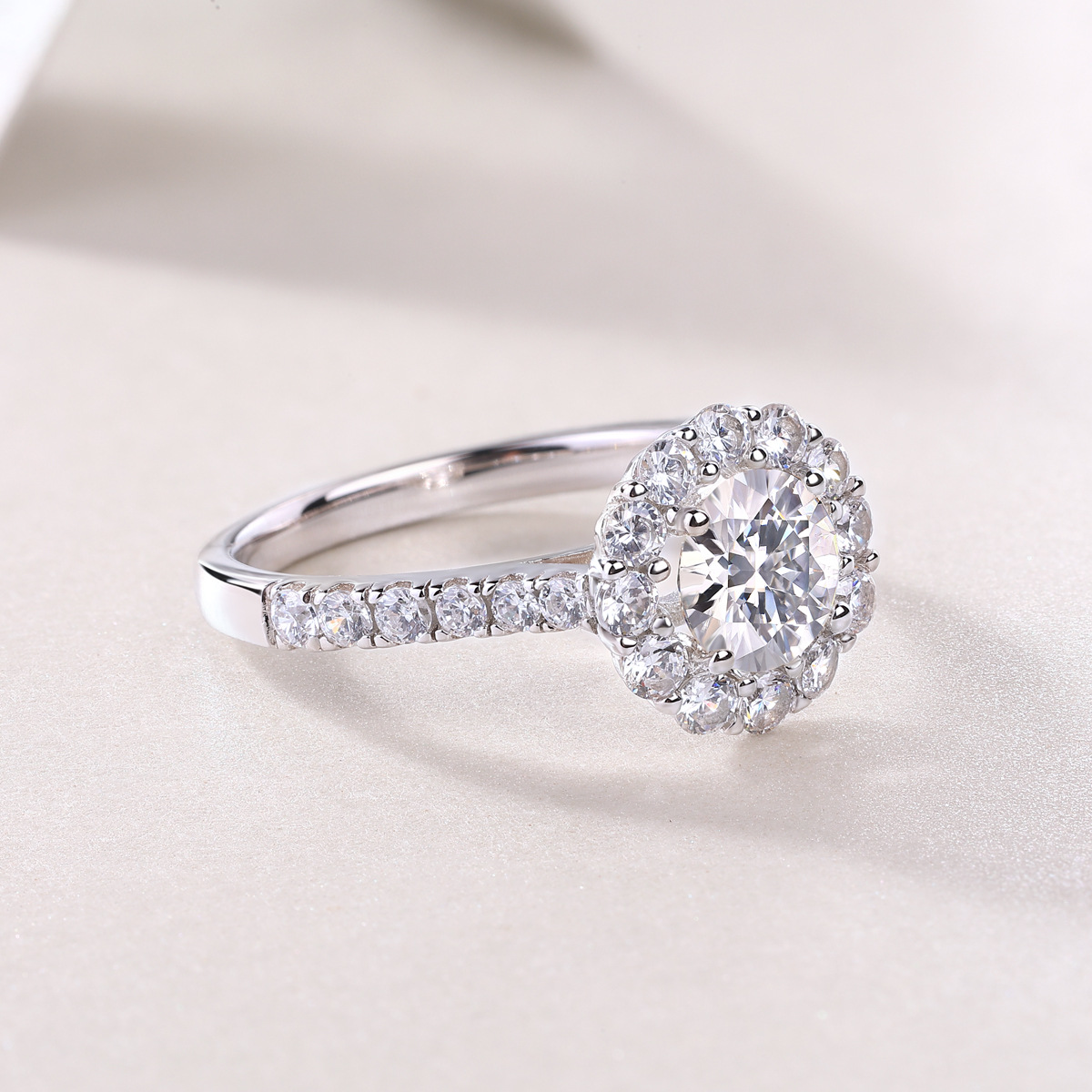 1Ct Moissanite Halo Round Cut Engagement Ring-Sterling Silver-lornajewelry