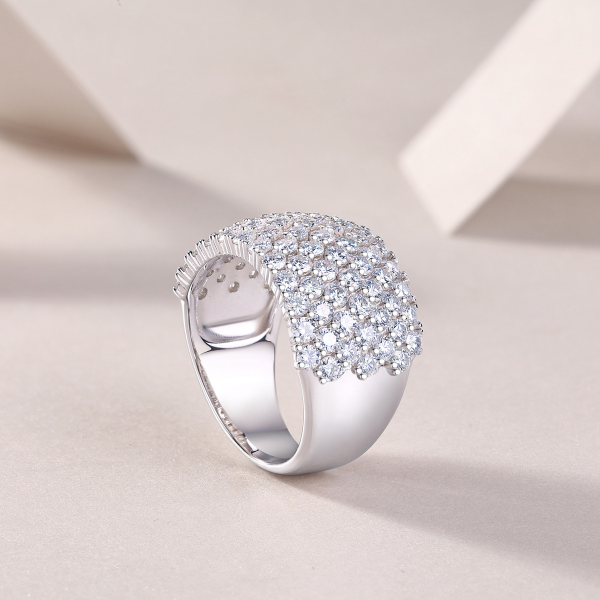 7-Row Moissanite Women's Wedding Band In Sterling Silver-Sterling Silver-lornajewelry