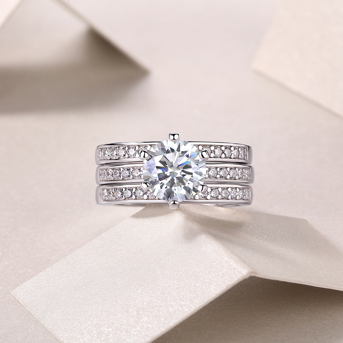 2Ct Moissanite 3PC Set Round Cut Promise Women's Ring-Sterling Silver-lornajewelry