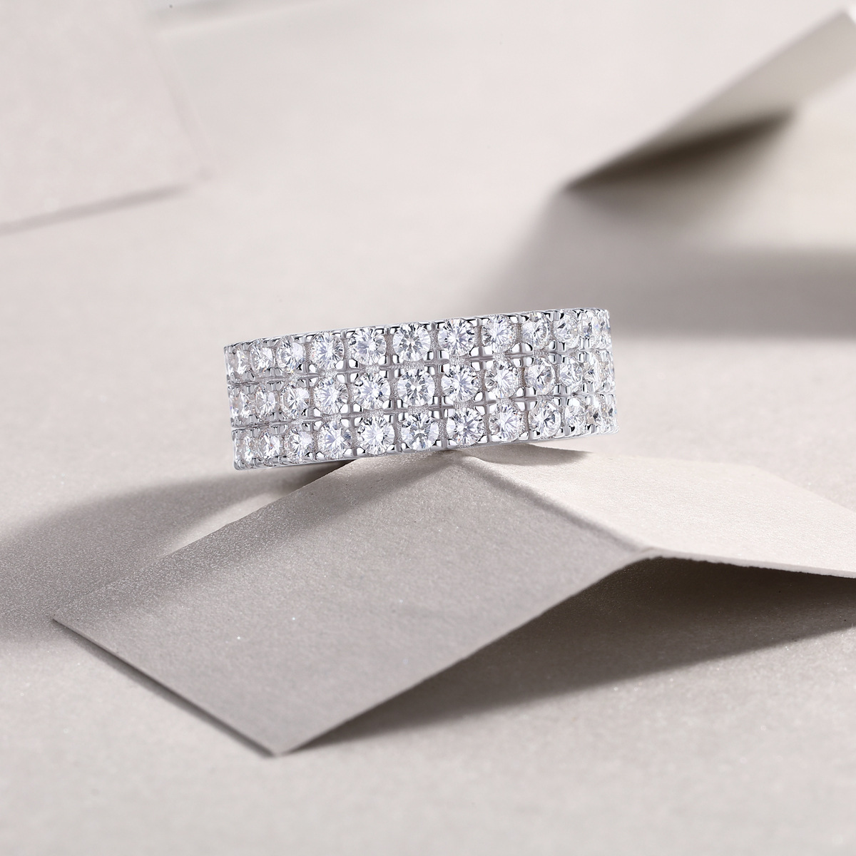 Moissanite Triple Row Pave Full Eternity Wedding Band Stackable Ring-Sterling Silver-lornajewelry