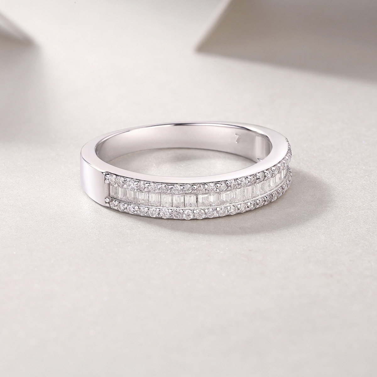 Moissanite Emerald Cut Half Eternity Channel Setting Band Stackable Ring-Sterling Silver-lornajewelry