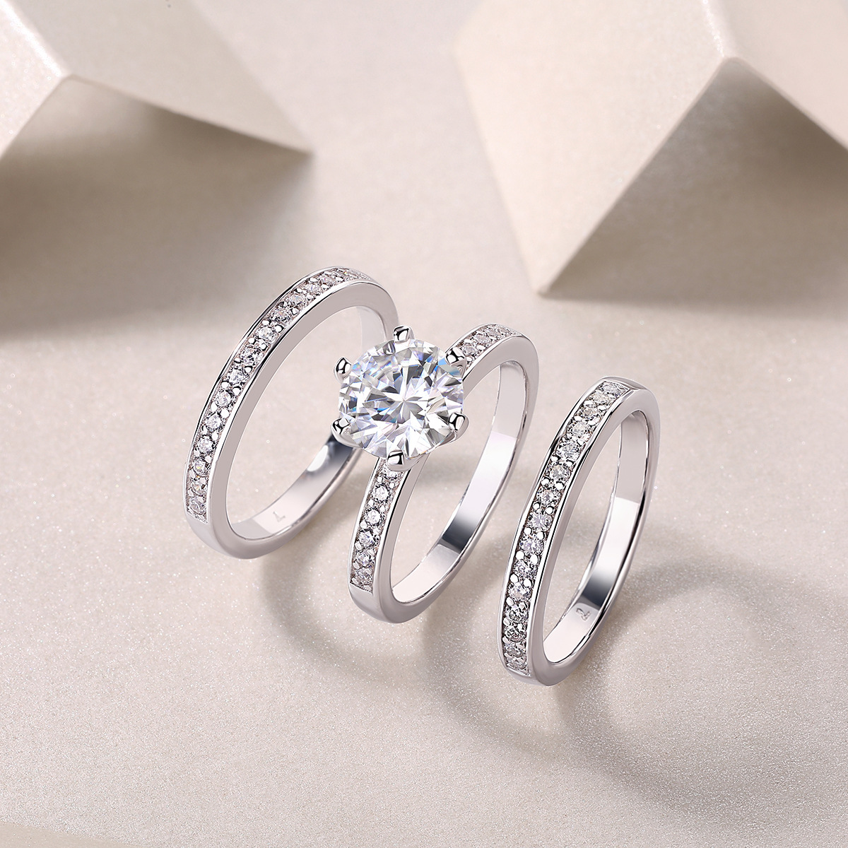 2Ct Moissanite 3PC Set Round Cut Promise Women's Ring-Sterling Silver-lornajewelry