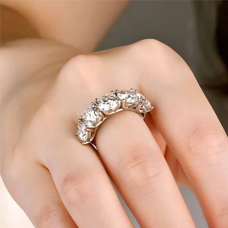 5Ct Moissanite Round Cut Five Stone Setting Ring-Sterling Silver-lornajewelry