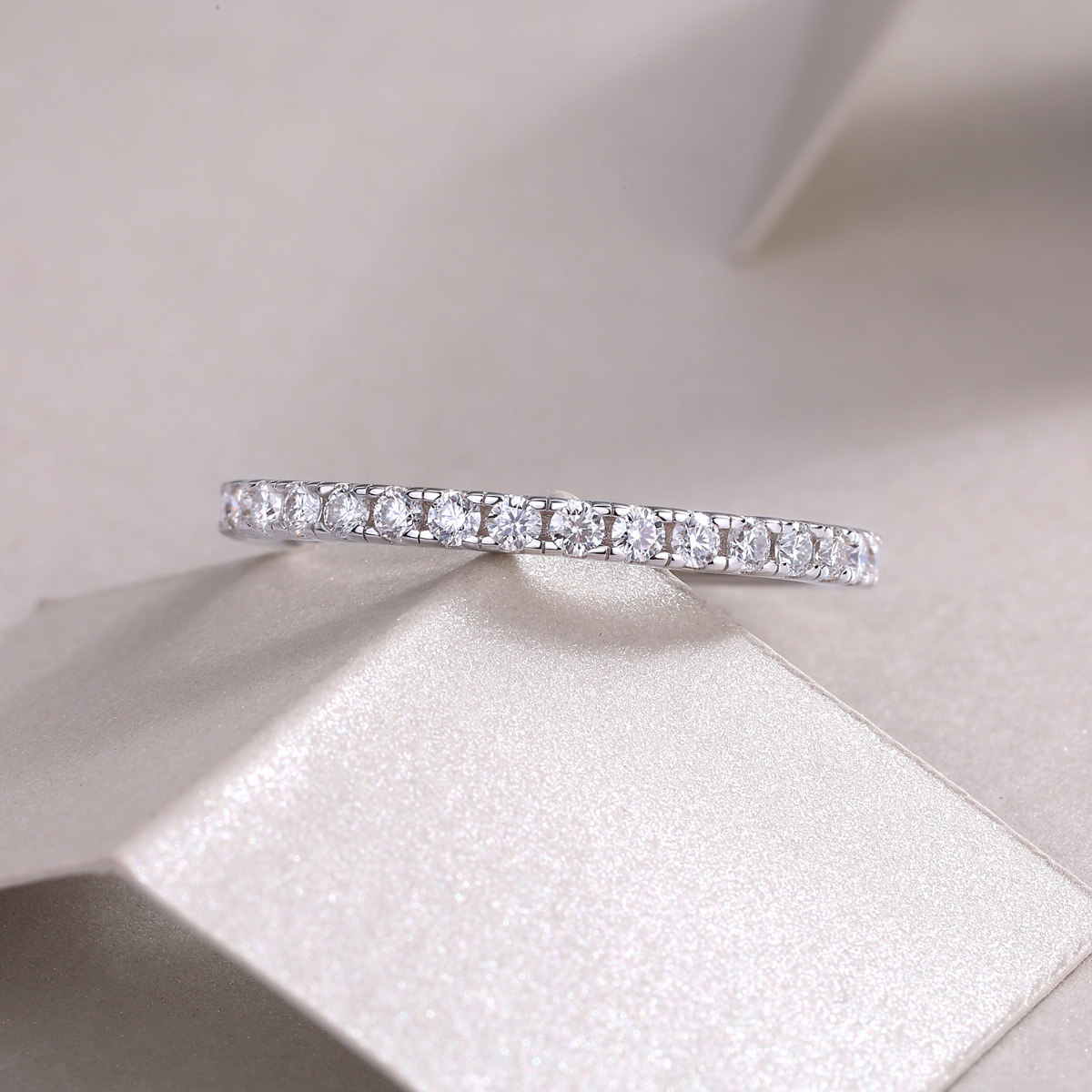 Moissanite Pave Full Eternity Wedding Band Stackable Ring-Sterling Silver-lornajewelry