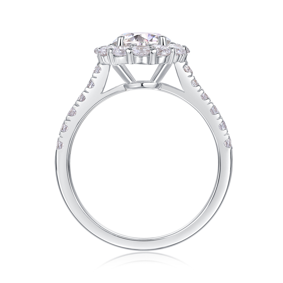 1Ct Moissanite Halo Round Cut Engagement Ring-Sterling Silver-lornajewelry