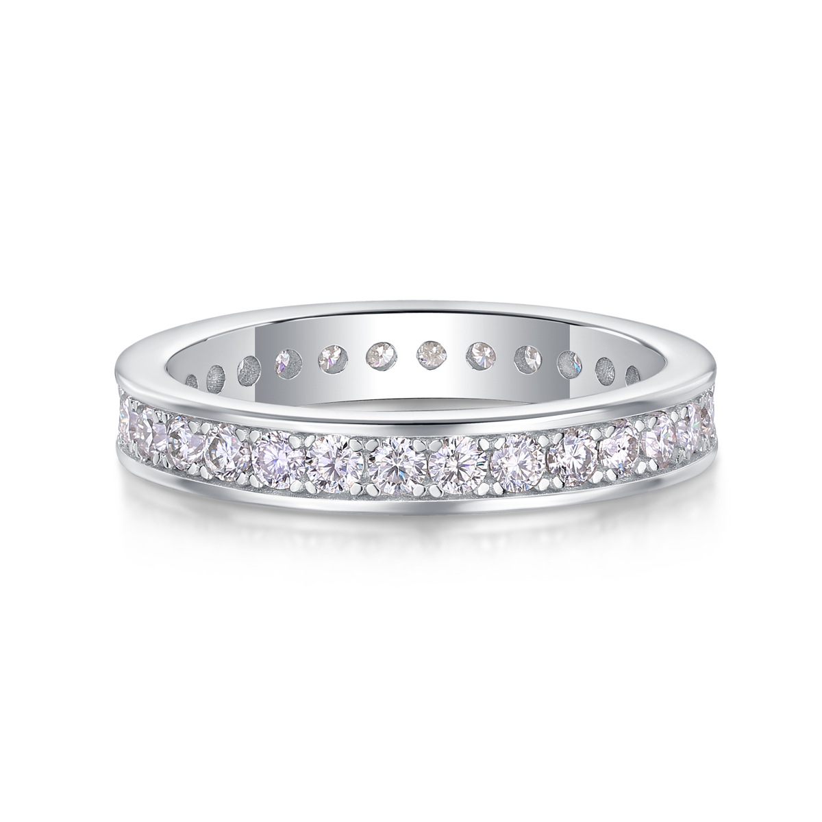 Moissanite Channel Set Full Eternity Wedding Band Ring In Sterling Silver-Sterling Silver-lornajewelry