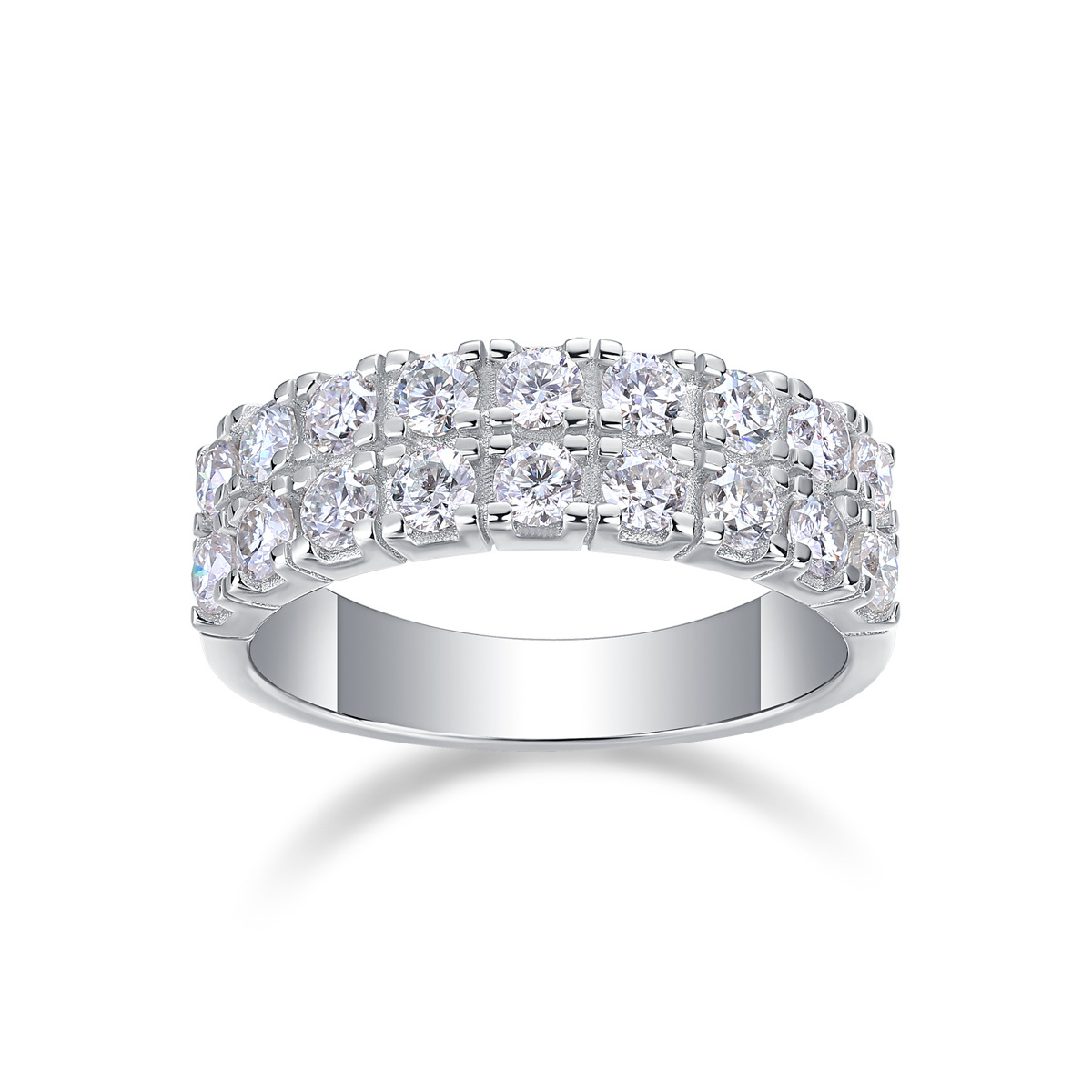 Moissanite Double Row Pave Half Eternity Wedding Band Ring-Sterling Silver-lornajewelry
