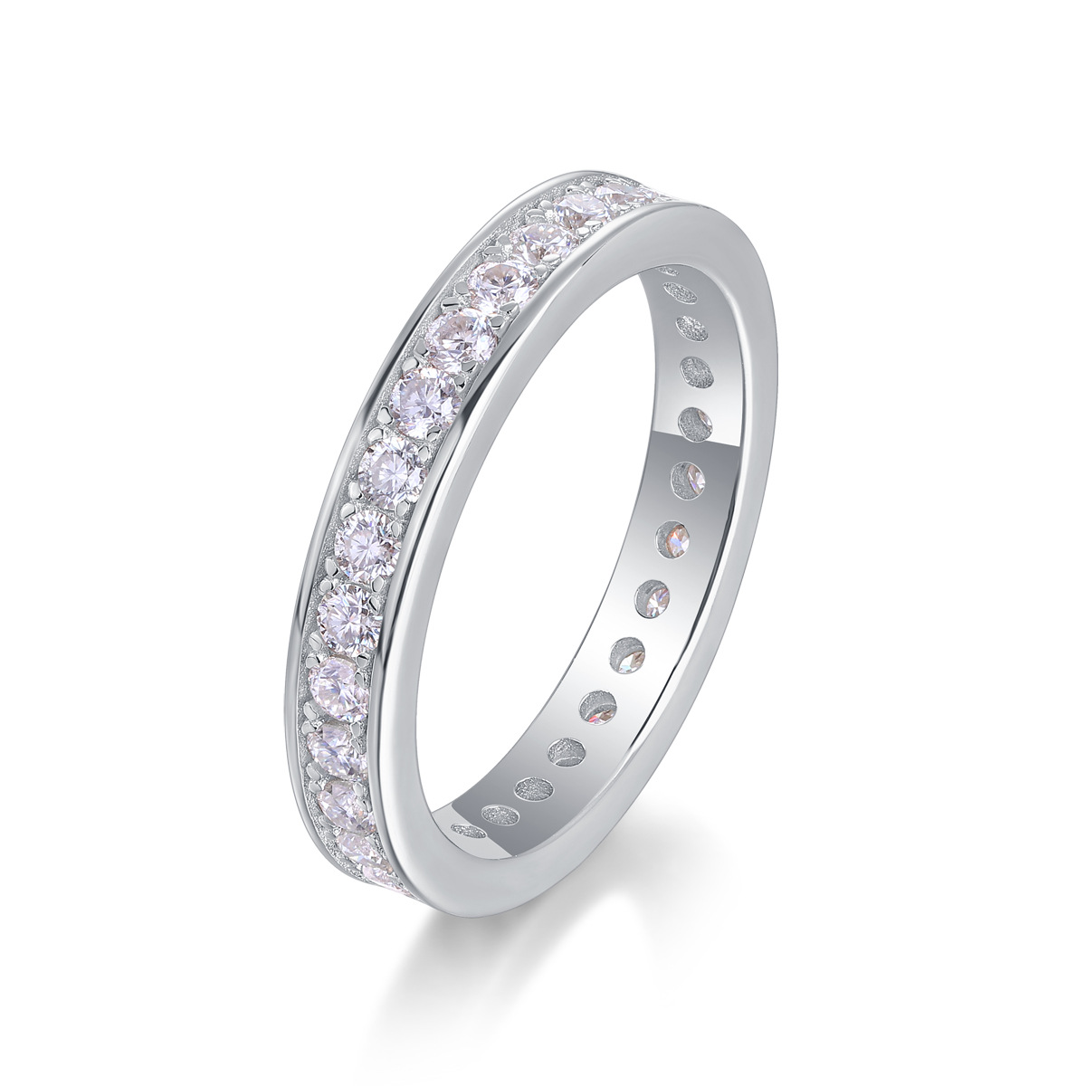 Moissanite Channel Set Full Eternity Wedding Band Ring In Sterling Silver-Sterling Silver-lornajewelry
