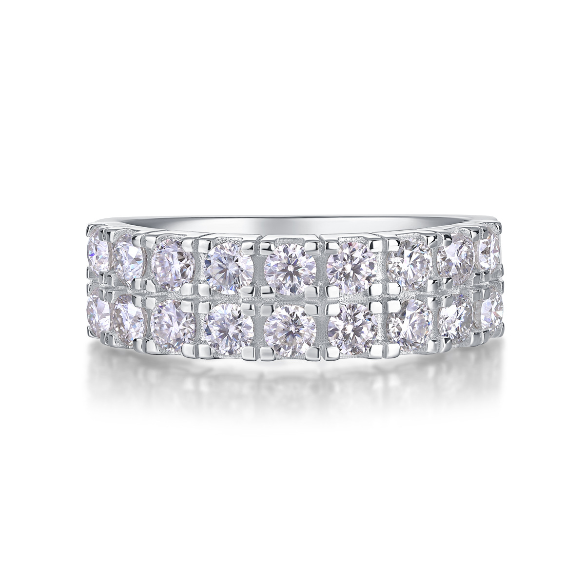 Moissanite Double Row Pave Half Eternity Wedding Band Ring-Sterling Silver-lornajewelry