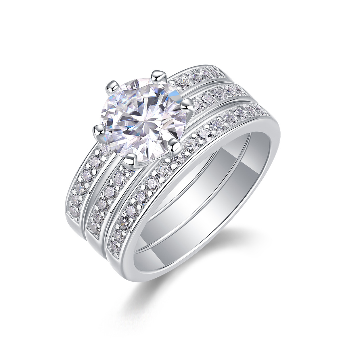 2Ct Moissanite 3PC Set Round Cut Promise Women's Ring-Sterling Silver-lornajewelry
