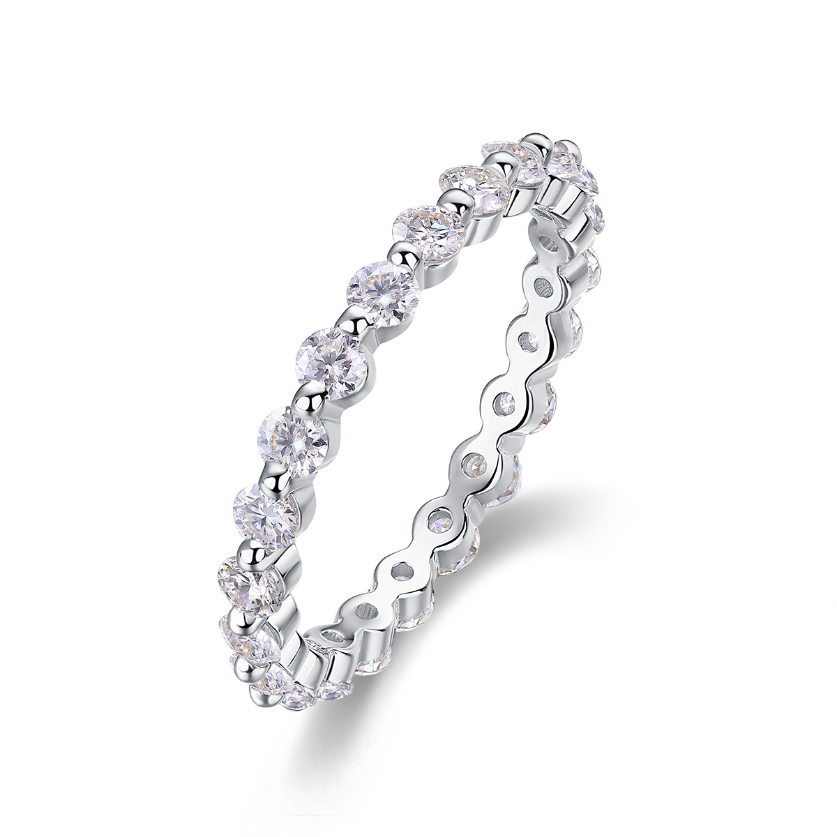 Moissanite Bezel-Set Full Eternity Wedding Band Ring In Sterling Silver-Sterling Silver-lornajewelry