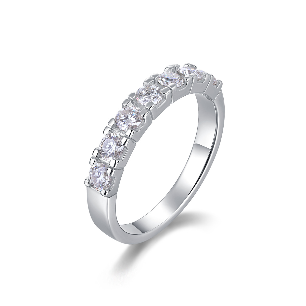 Moissanite Pave Half Eternity Wedding Band Stackable Ring-Sterling Silver-lornajewelry