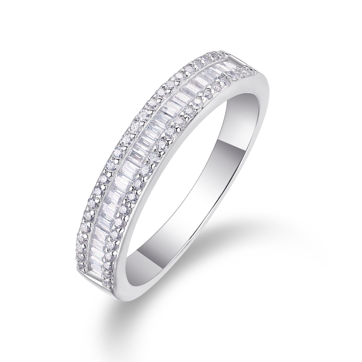 Moissanite Emerald Cut Half Eternity Channel Setting Band Stackable Ring-Sterling Silver-lornajewelry