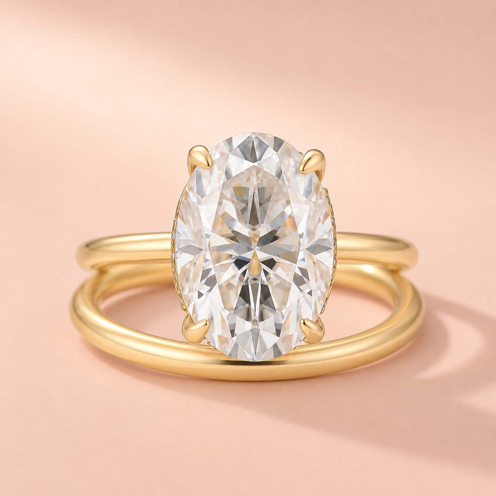 Luna Moissanite 2.0 Ct ～ 4.0 Ct Oval Cut Solitaire Classic 2-Pc Wedding Ring Set In Sterling Silver