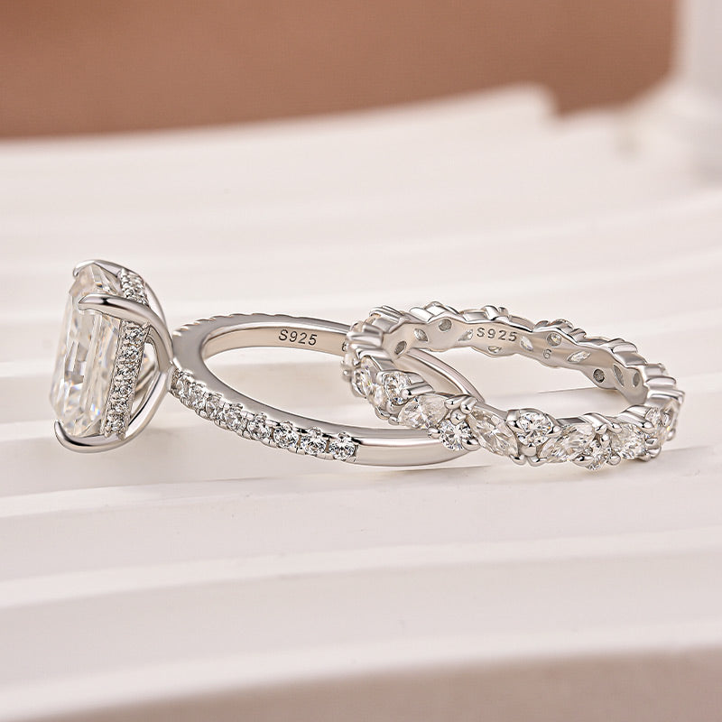 Luna Moissanite 4.0 Ct Radiant Cut Pave 2-Pc Wedding Ring Set In Sterling Silver