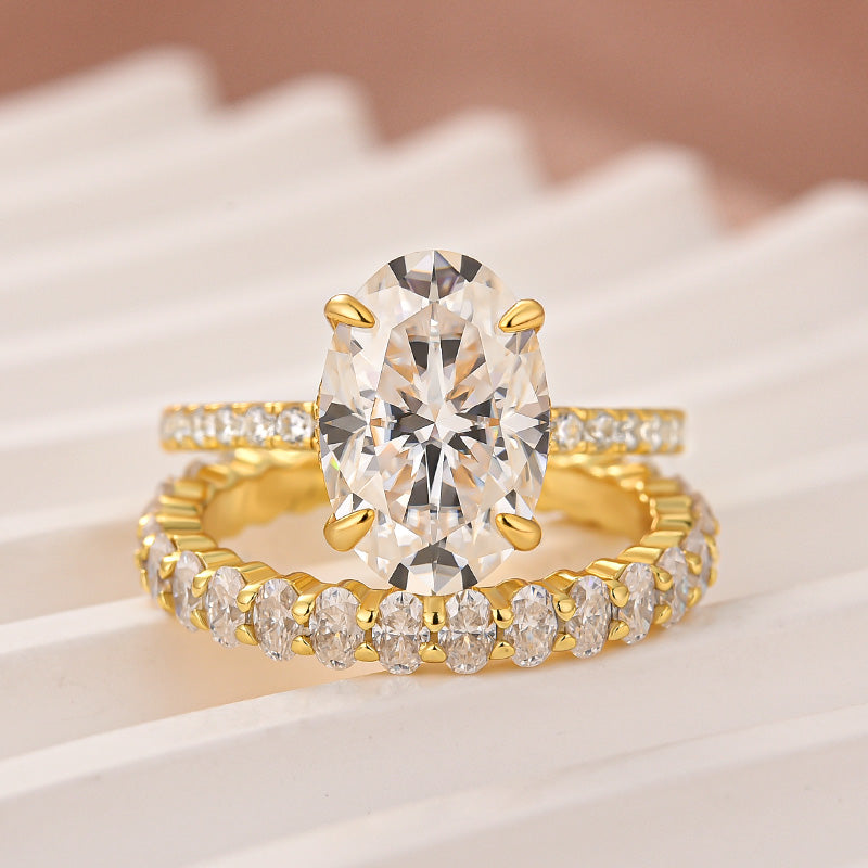 Luna Moissanite 4.0 Ct Oval Cut Pave 2-Pc Wedding Ring Set In Sterling Silver