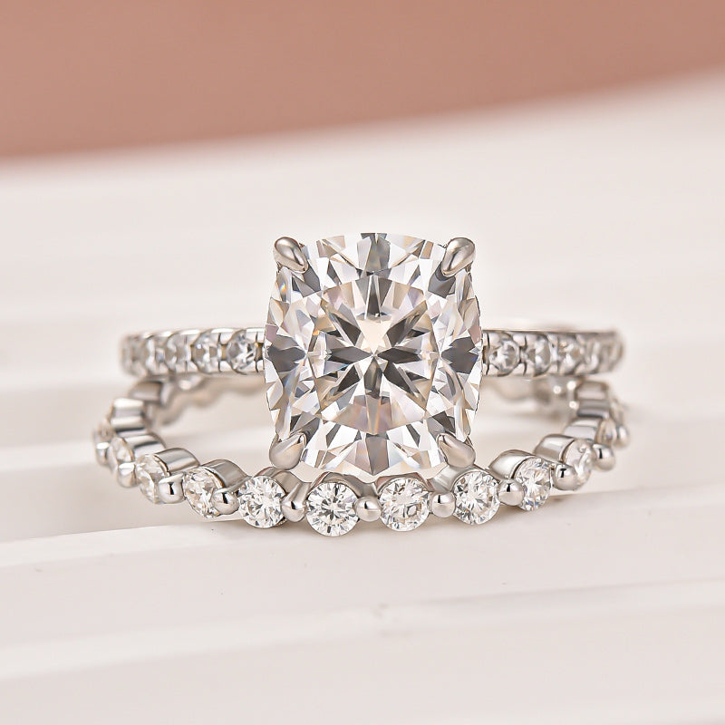 Luna Moissanite 3.5 Ct Cushion Cut Pave 2-Pc Wedding Ring Set In Sterling Silver