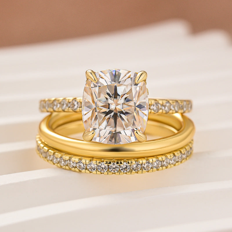 Luna Moissanite 3.5 Ct Cushion Cut 2-Pc Wedding Ring Set In Sterling Silver