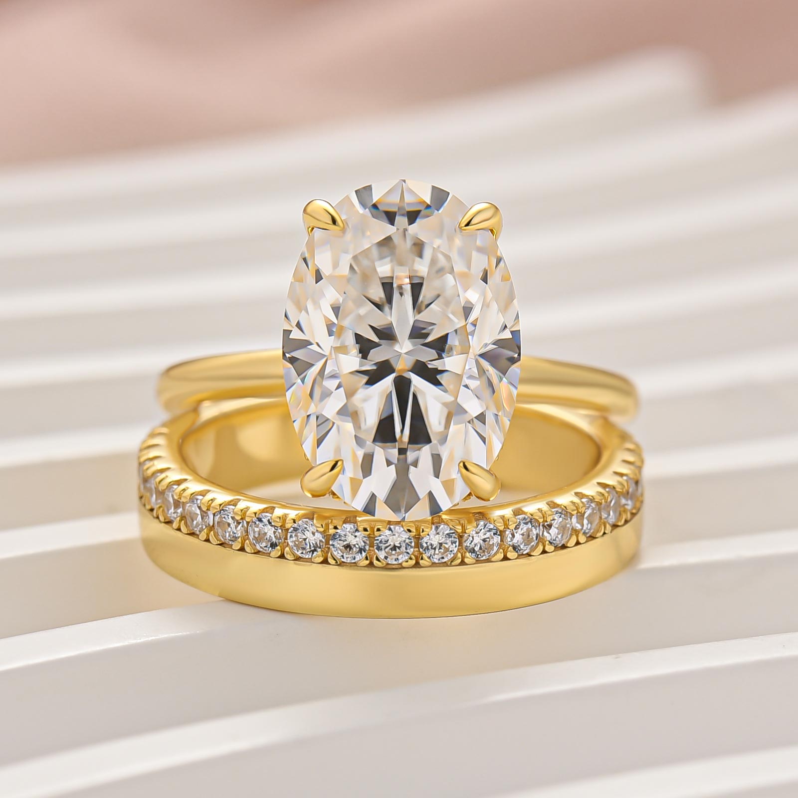 Luna Moissanite 4.0 Ct Oval Cut Solitaire 2-Pc Wedding Ring Set In Sterling Silver