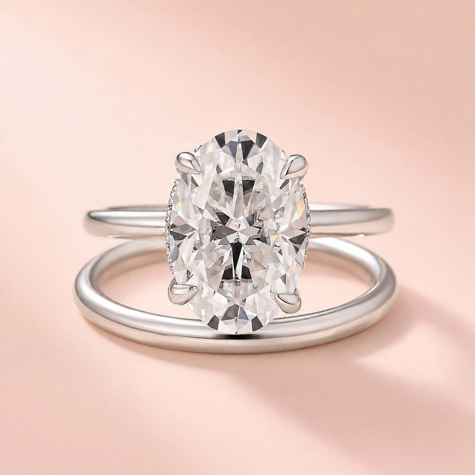 Luna Moissanite 2.0 Ct ～ 4.0 Ct Oval Cut Solitaire Classic 2-Pc Wedding Ring Set In Sterling Silver