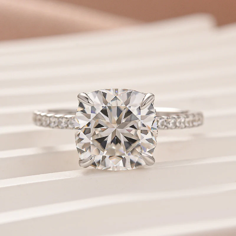 Luna Moissanite 3.5 Ct Cushion Cut Classic Engagement Ring in Sterling Silver