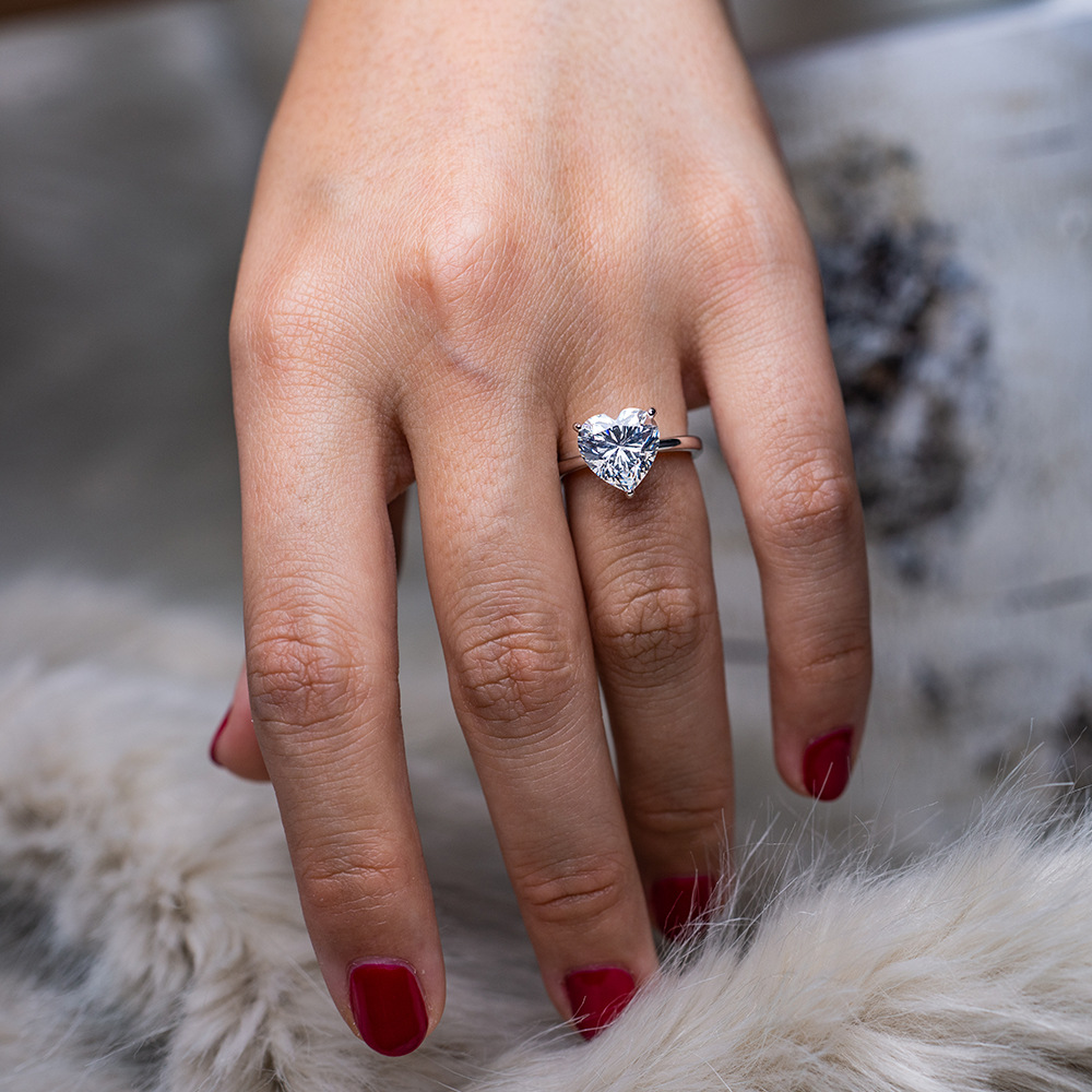 4Ct Heart Cut Ring In Sterling Silver