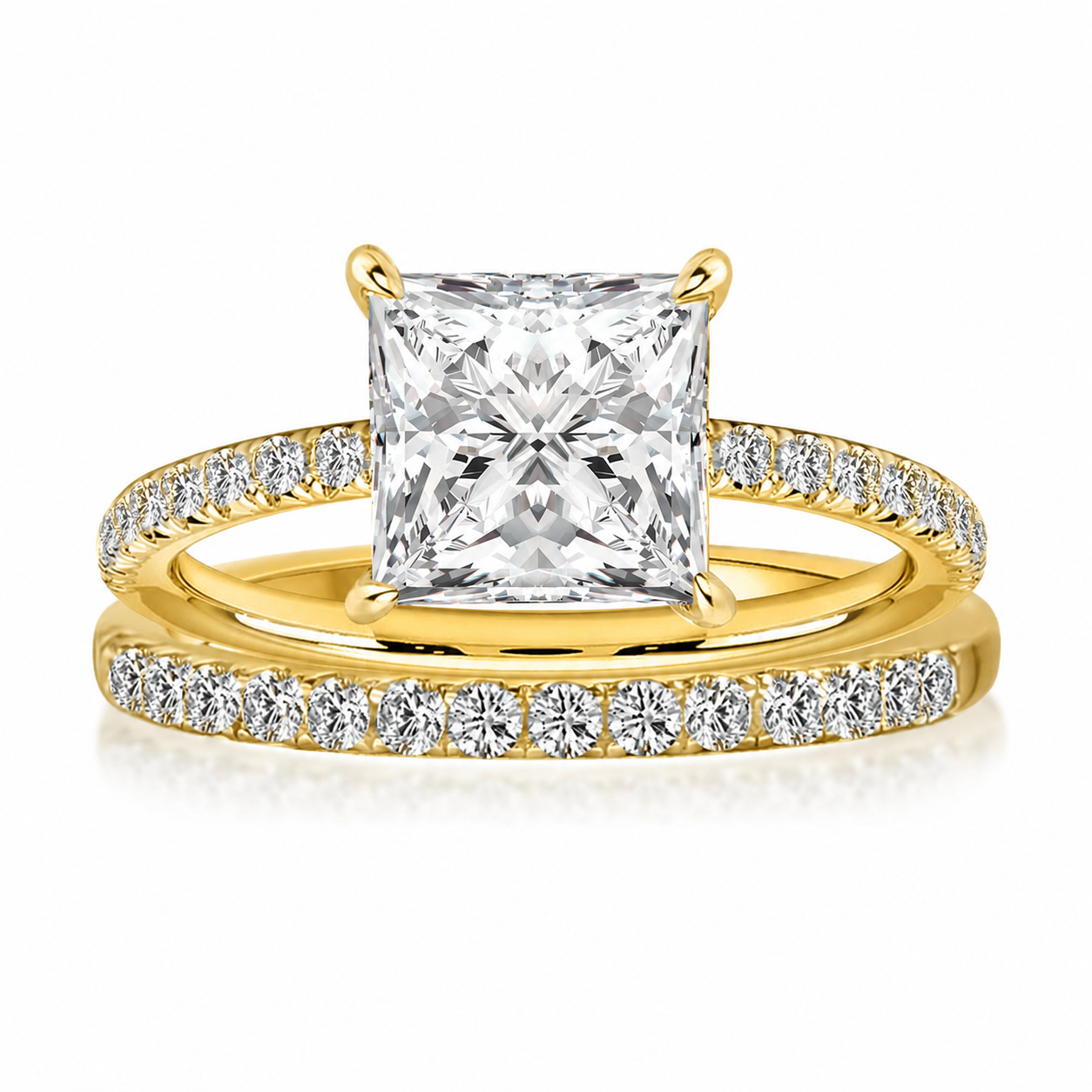 Luna Moissanite 2.0 Ct Princess Cut Classic 2-Pc Wedding Ring Set In Sterling Silver