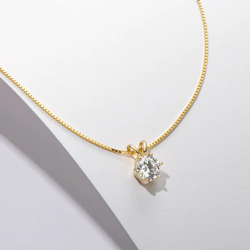 Moissanite Classic Round Cut Pendant Necklace-Sterling Silver-lornajewelry