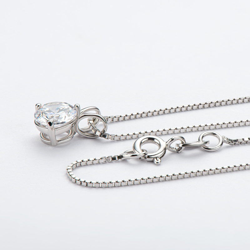 Moissanite Lovely 3 Prong Round Cut Pendant Necklace-Sterling Silver-lornajewelry