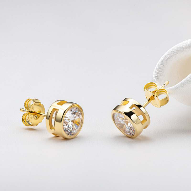 Moissanite Gorgeous Round Cut Stud Earrings-Sterling Silver-lornajewelry