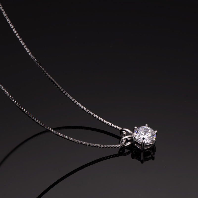 Moissanite Classic Round Cut Pendant Necklace-Sterling Silver-lornajewelry
