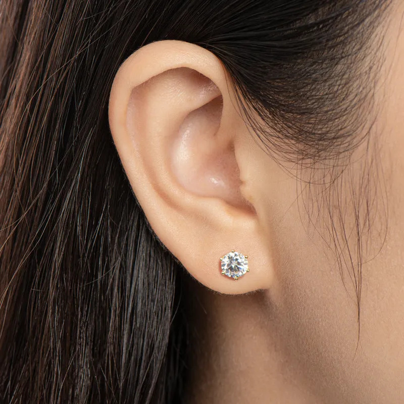 ⏰ Limited Time Offer - Moissanite Round Six Prong Sterling Silver Stud Earrings Anniversary Day Gifts For Men Women