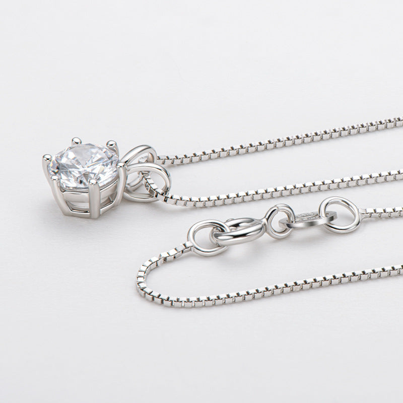Moissanite Classic Round Cut Pendant Necklace-Sterling Silver-lornajewelry