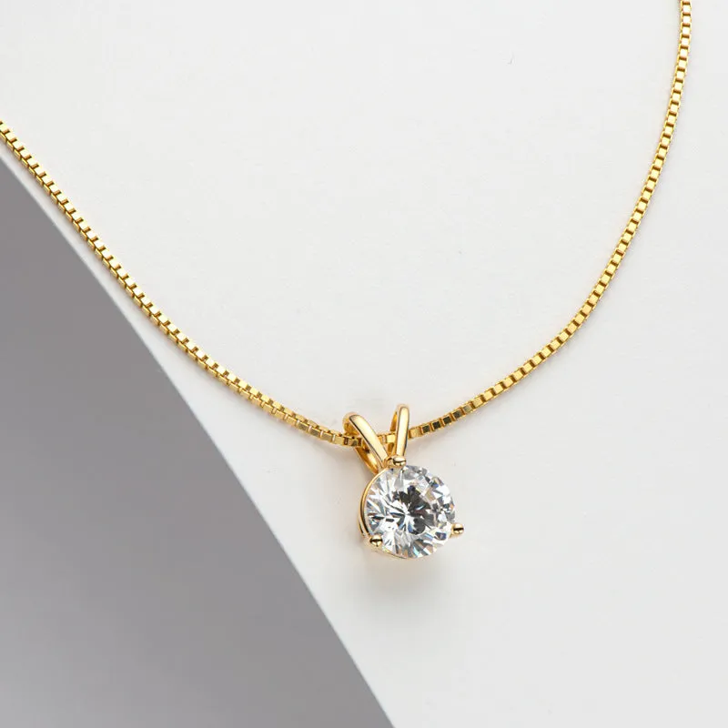 Moissanite Lovely 3 Prong Round Cut Pendant Necklace-Sterling Silver-lornajewelry