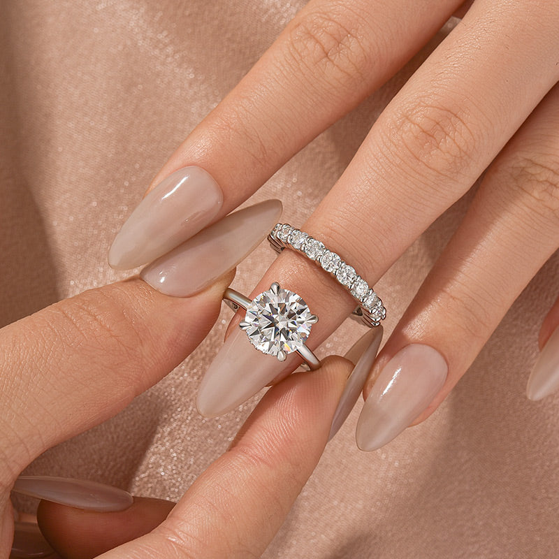 Luna Moissanite 2.0 Ct Round Cut Solitaire 2-Pc Wedding Ring Set In Sterling Silver