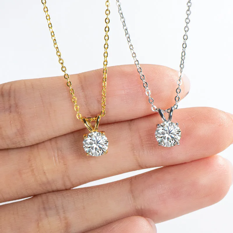 Moissanite  Lovely 4 Prong Round Cut Pendant Necklace-Sterling Silver-lornajewelry