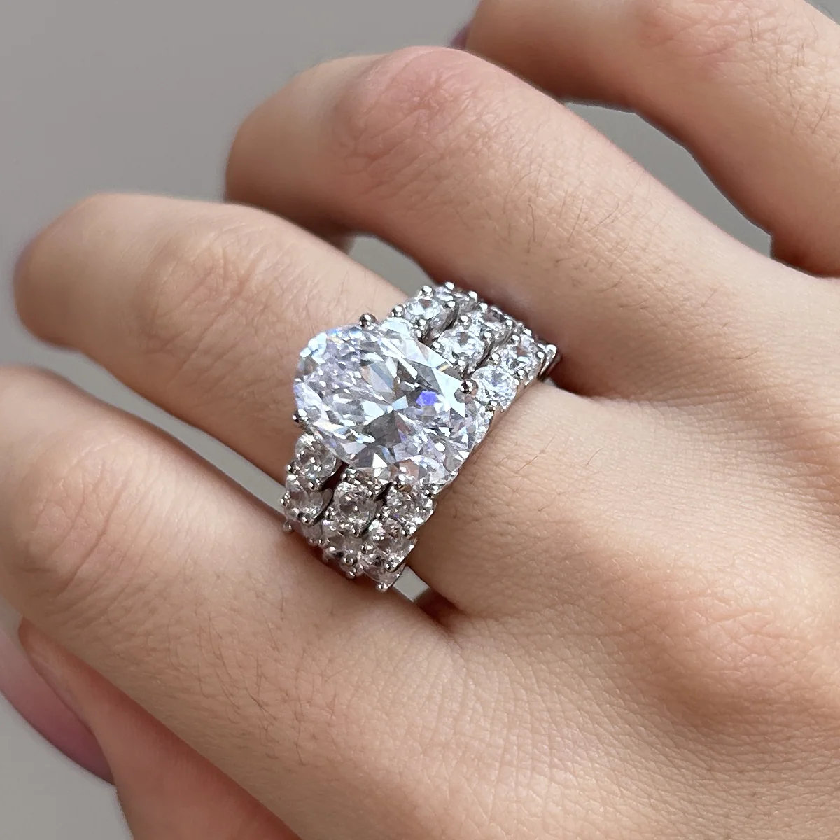 9CT Oval Cut 3-Piece Wedding Ring Set in Sterling Silver-Sterling Silver-lornajewelry