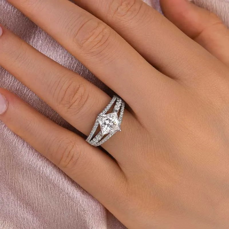 2Ct Moissanite Special Princess Cut Engagement Ring-Sterling Silver-lornajewelry