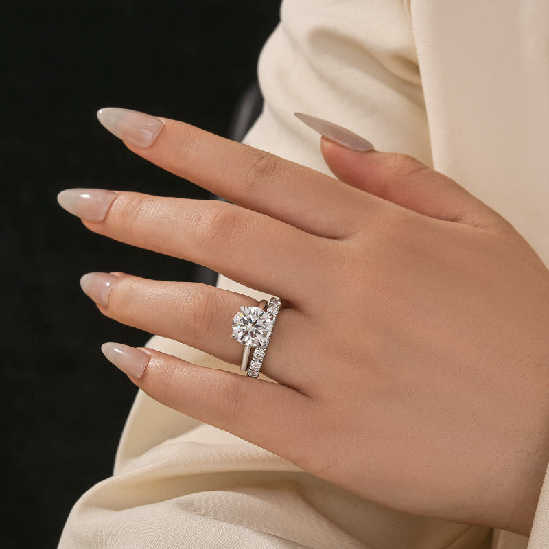 Luna Moissanite 2.0 Ct Round Cut Solitaire 2-Pc Wedding Ring Set In Sterling Silver