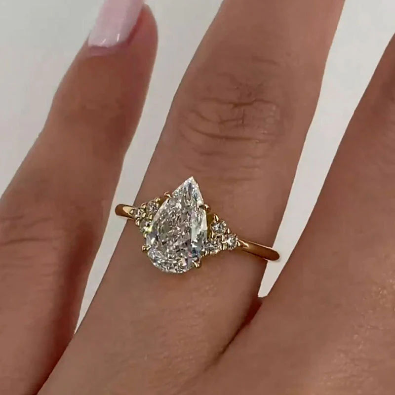 3.5Ct Pear Cut s Engagement Ring In Sterling Silver-Sterling Silver-lornajewelry