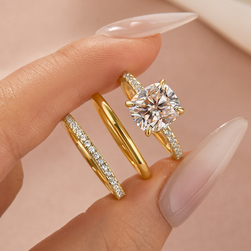 Luna Moissanite 3.5 Ct Cushion Cut 2-Pc Wedding Ring Set In Sterling Silver
