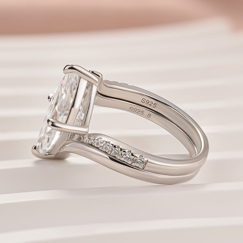 Luna Moissanite 3.0 Ct Marquise Cut Insert 2-Pc Wedding Ring Set In Sterling Silver