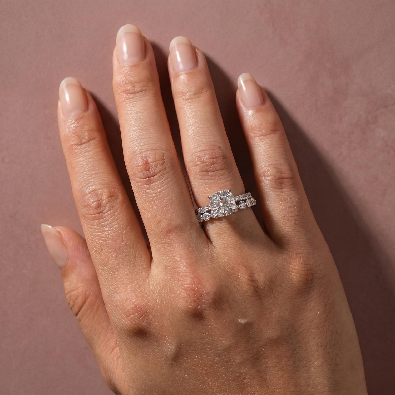 Luna Moissanite 3.5 Ct Cushion Cut 2-Pc Wedding Ring Set In Sterling Silver