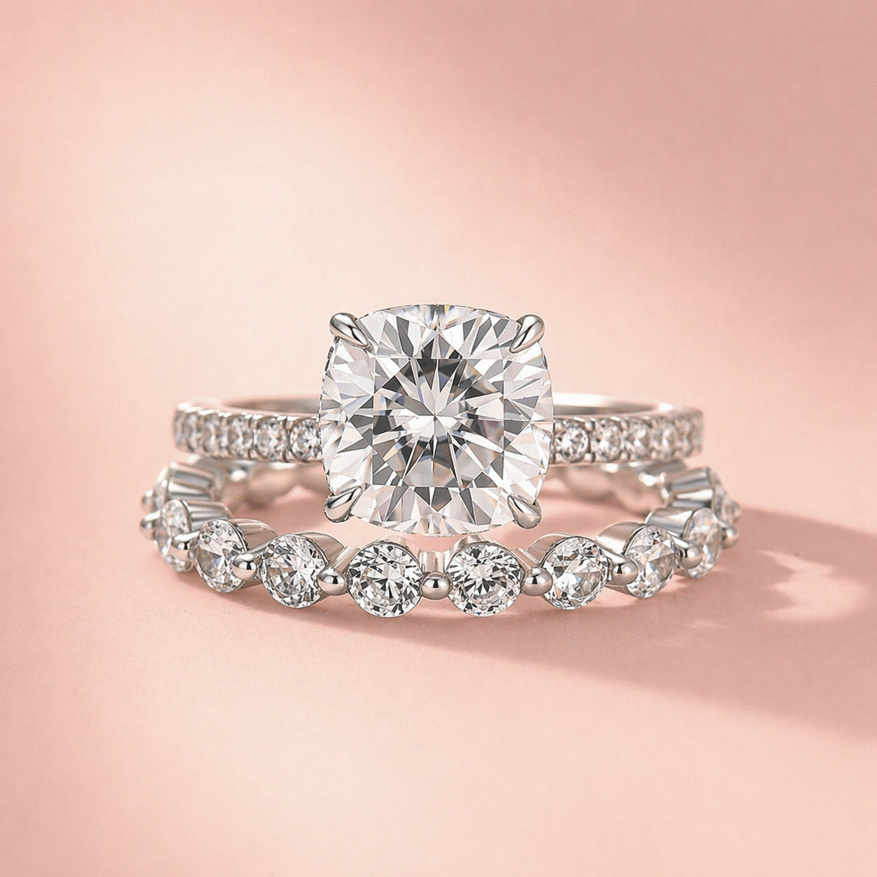 Luna Moissanite 3.5 Ct Cushion Cut 2-Pc Wedding Ring Set In Sterling Silver