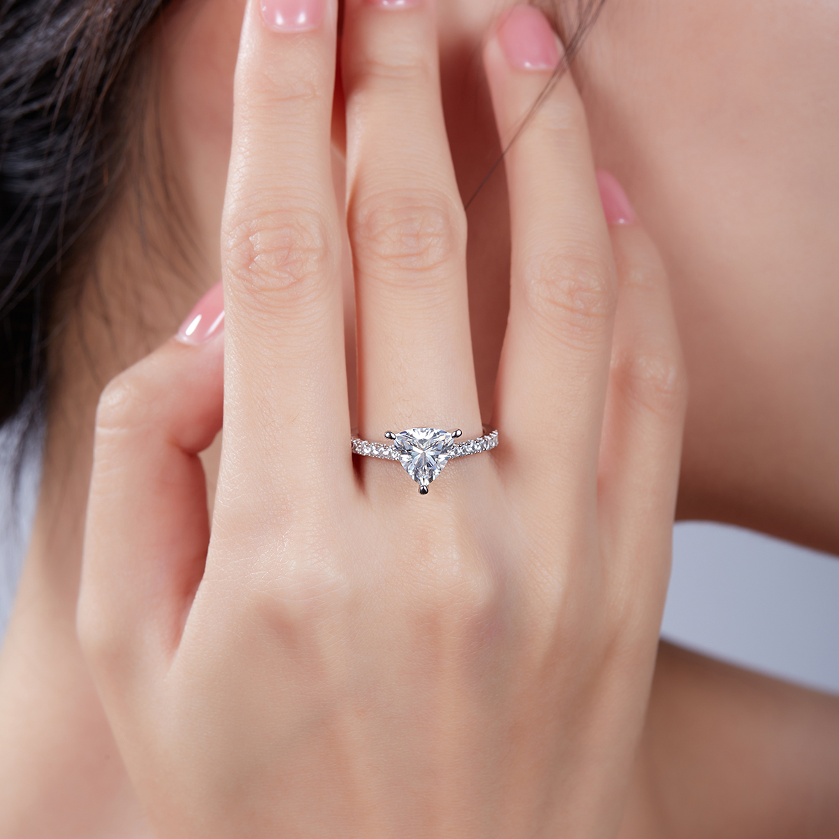 2Ct Moissanite Trillion Cut Delicate Pave Engagement Ring in Sterling Silver-Sterling Silver-lornajewelry
